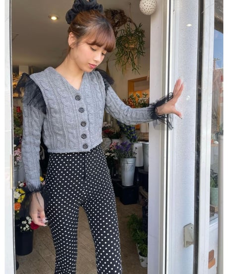 tulle cable knit cardigan gray
