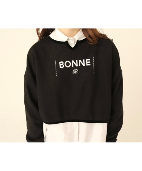 velours piping glitter embroidery sweat black