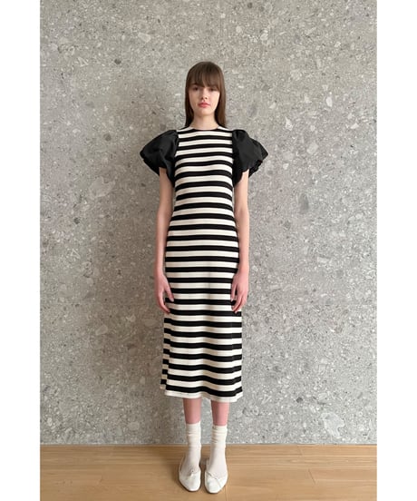 balloon sleeve long one-piece border