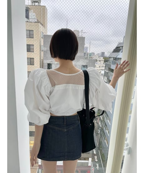 arm volume dot see-through docking blouse white