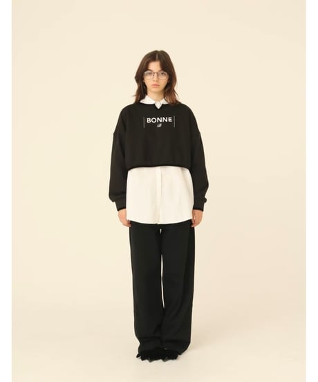 velours piping glitter embroidery sweat black