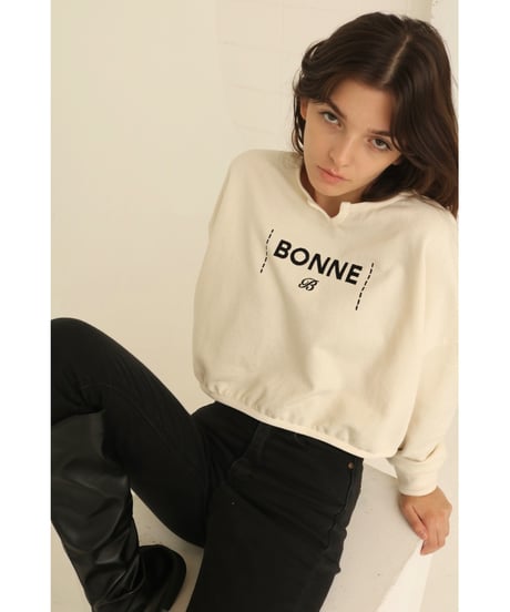 velours piping glitter embroidery sweat ivory
