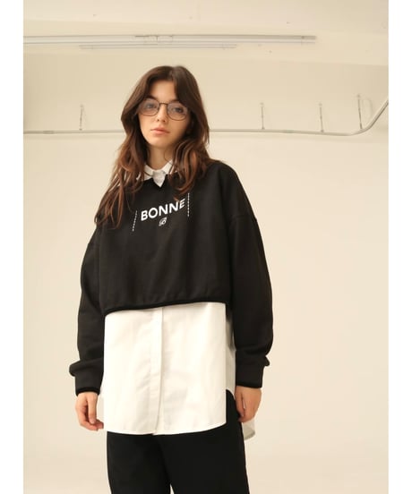 velours piping glitter embroidery sweat black