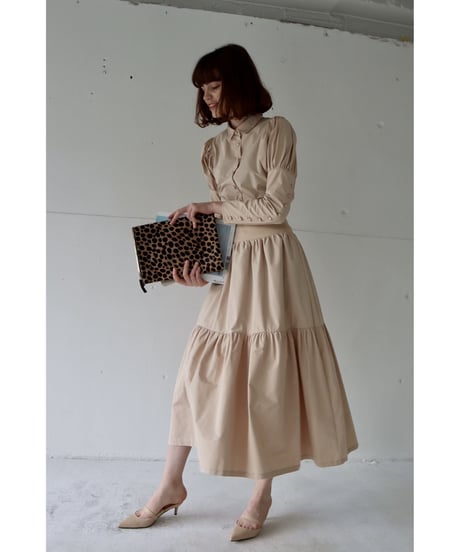 puff sleeve arm button blouse beige