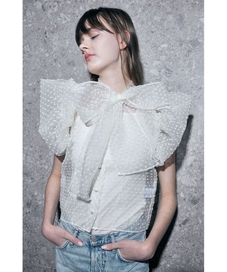 balloon sleeve ribbon blouse ivory