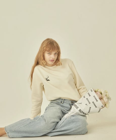 BONNE cat embroidery sweat ivory