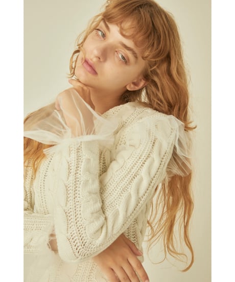 tulle cable knit cardigan ivory