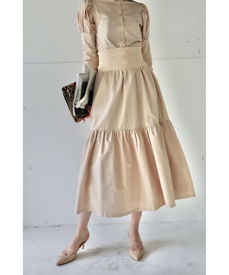 waist rib tiered long skirt beige
