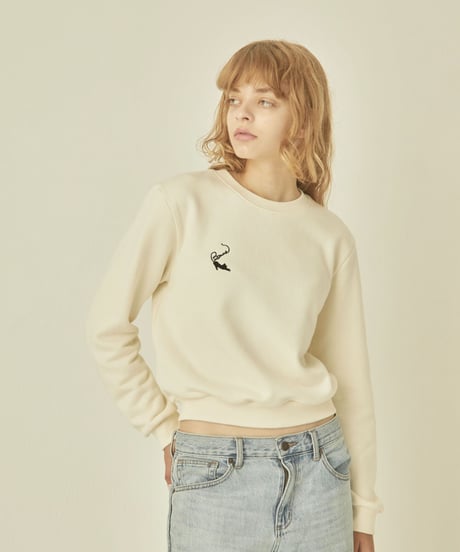 BONNE cat embroidery sweat ivory