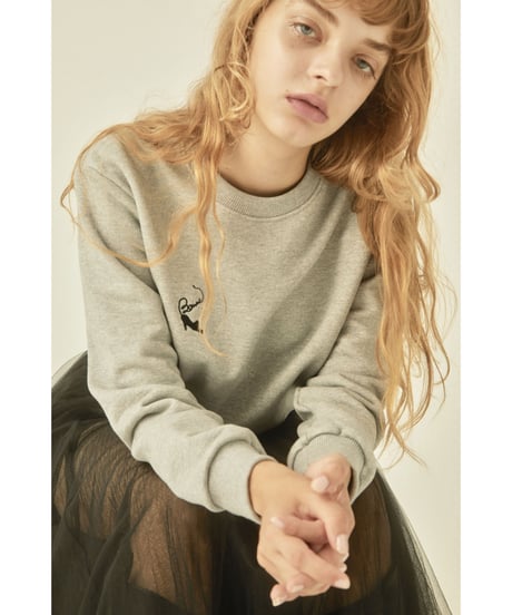BONNE cat embroidery sweat gray
