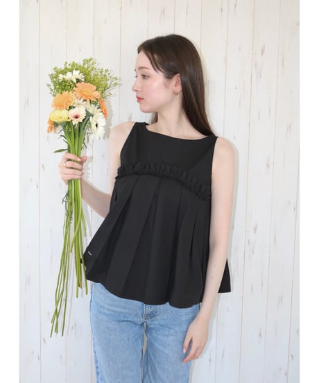 wave frill pleats tops black