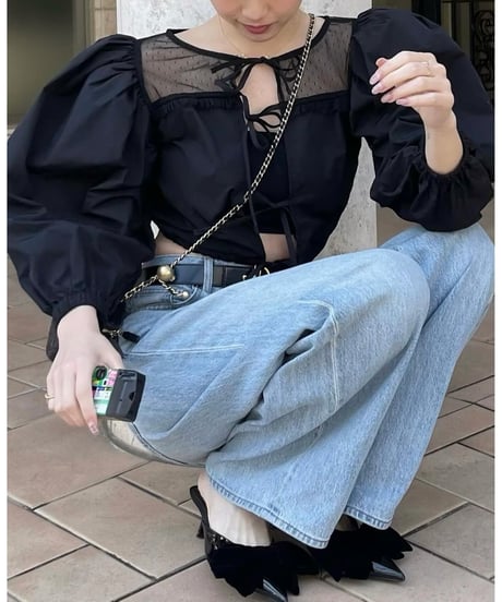 arm volume dot see-through docking blouse black