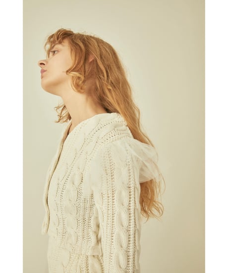 tulle cable knit cardigan ivory