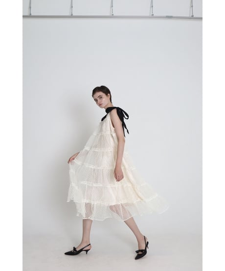 shoulder ribbon tiered one-piece dot tulle