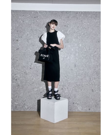 balloon sleeve long one-piece black