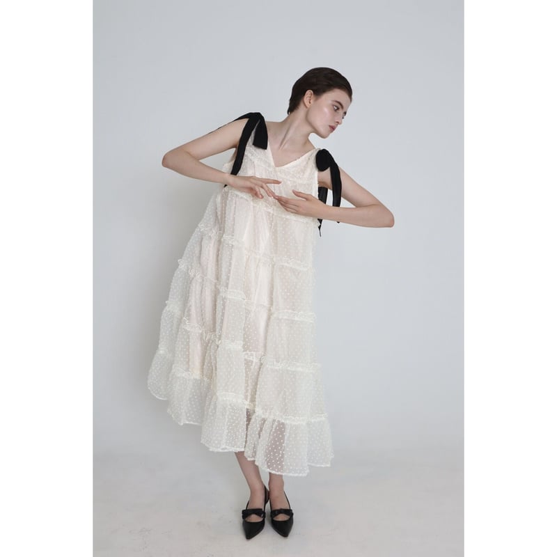 B.MARIA Glen check tulle tiered onepiece