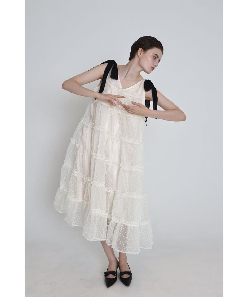 shoulder ribbon tiered one-piece dot tulle | BONNE shoulder ribbon tiered one-piece dot tulle | BONNE