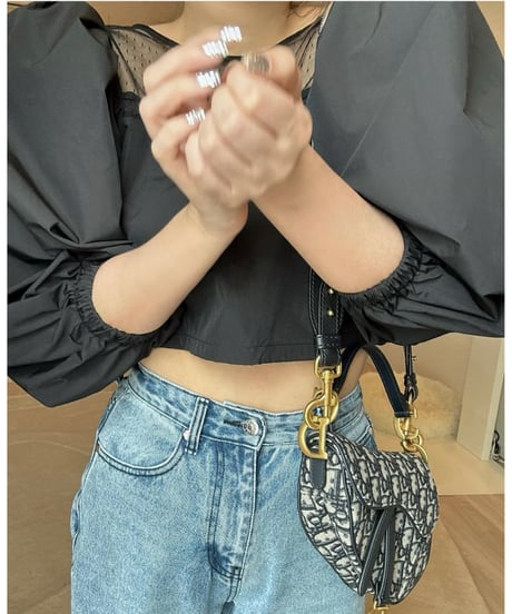 arm volume dot see-through docking blouse black