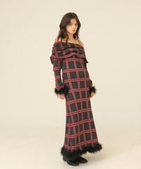 off shoulder fur one-piece grayxred