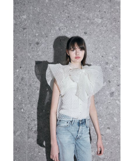 balloon sleeve ribbon blouse ivory