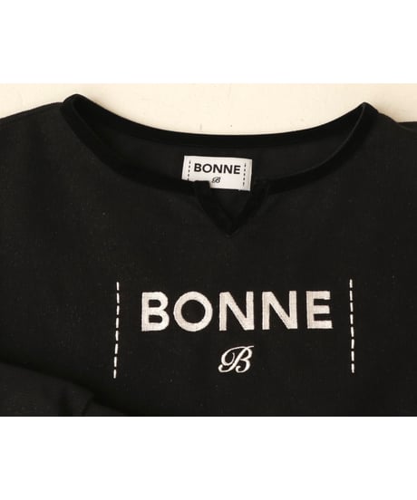velours piping glitter embroidery sweat black