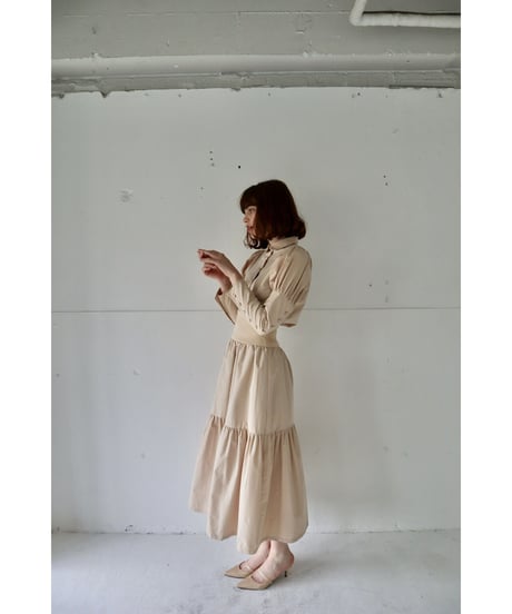 waist rib tiered long skirt beige
