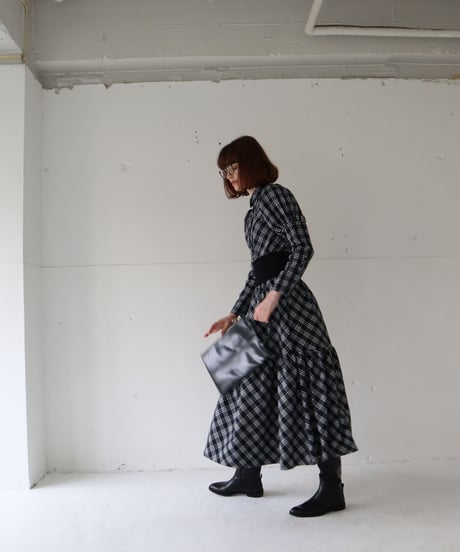 waist rib tiered long skirt check black