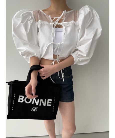 arm volume dot see-through docking blouse white
