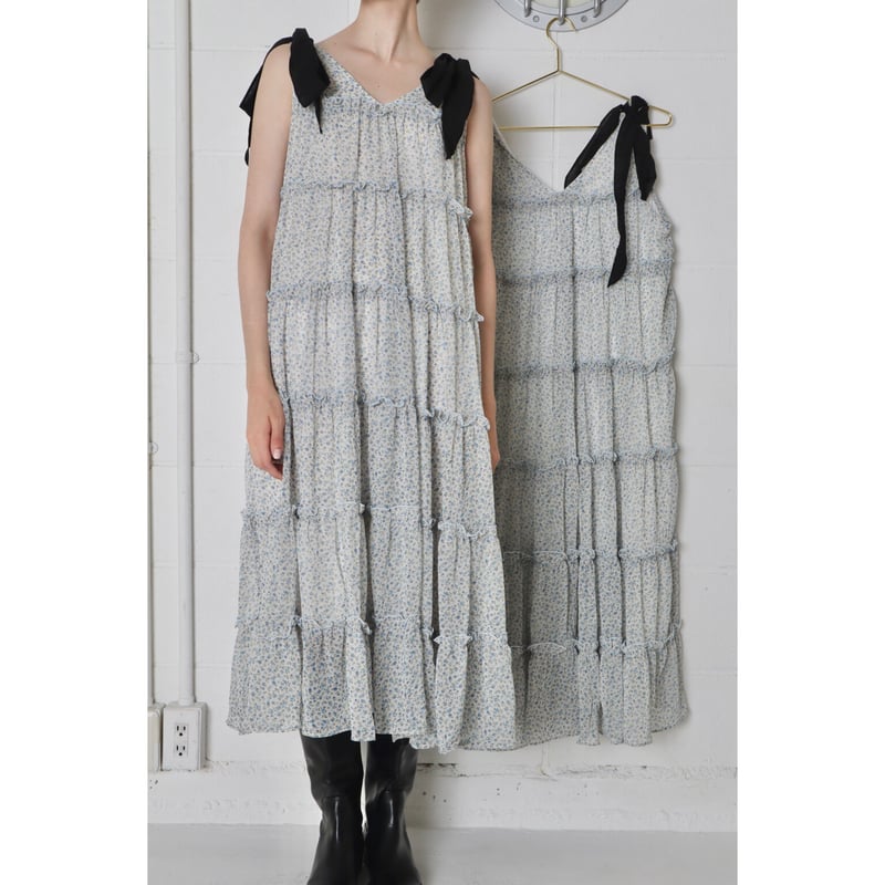 BONNE shoulder ribbon tiered one-piece - ロングワンピース