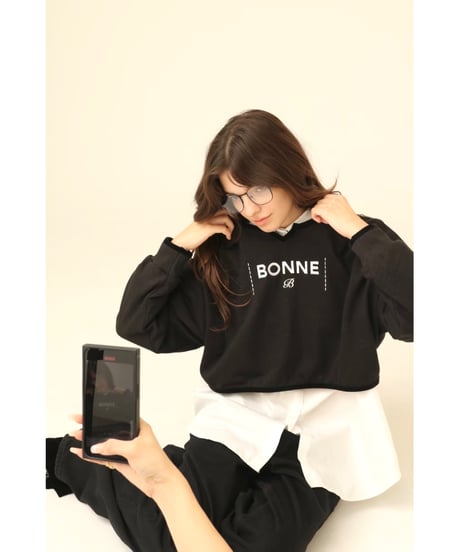 velours piping glitter embroidery sweat black