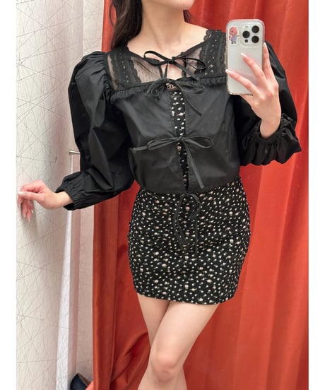arm volume dot see-through docking blouse black