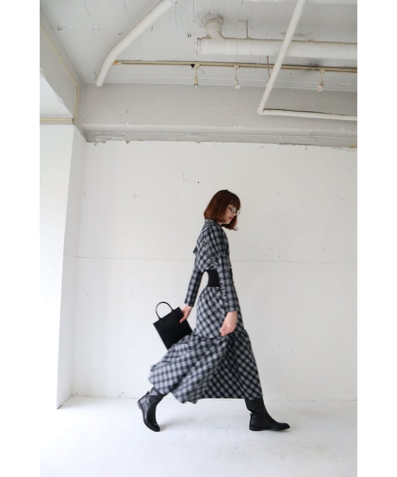 waist rib tiered long skirt check black | BONNE waist rib tiered long skirt check black | BONNE