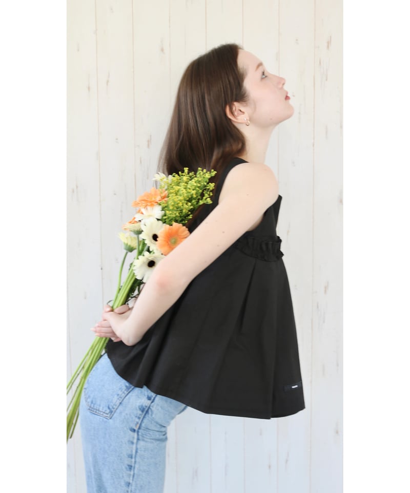 wave frill pleats tops black | BONNE
