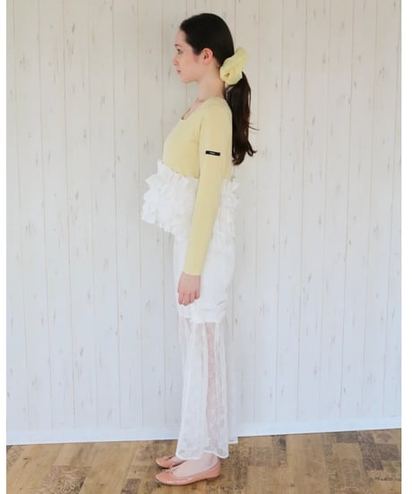 volume frill squareneck tops yellow