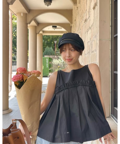wave frill pleats tops black