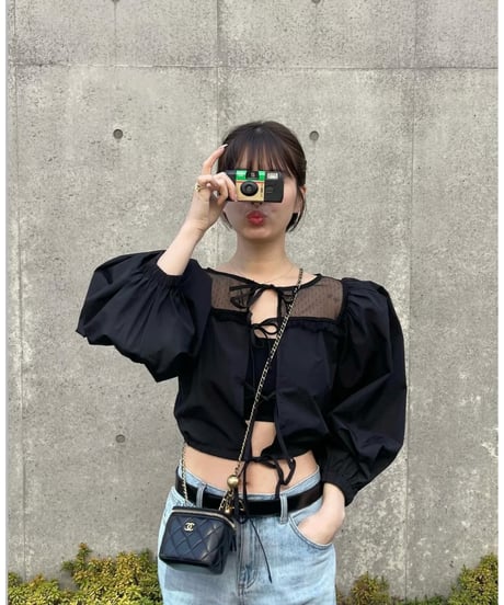 arm volume dot see-through docking blouse black