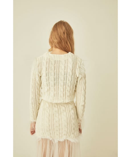 tulle cable knit cardigan ivory