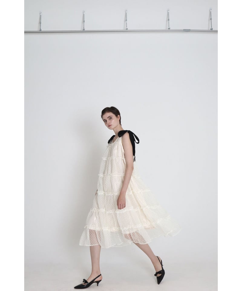 ワンピース shoulder ribbontiered one-piece dottulle shoulder ribbon tiered one-piece dot tulle | BONNE
