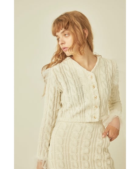 tulle cable knit cardigan ivory