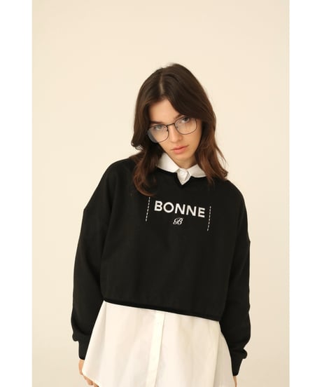 velours piping glitter embroidery sweat black