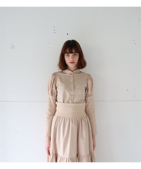 puff sleeve arm button blouse beige