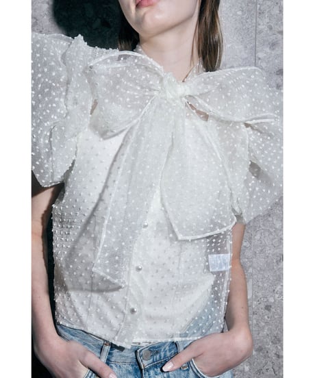 balloon sleeve ribbon blouse ivory