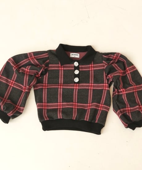 bijou button knit setup gray×red