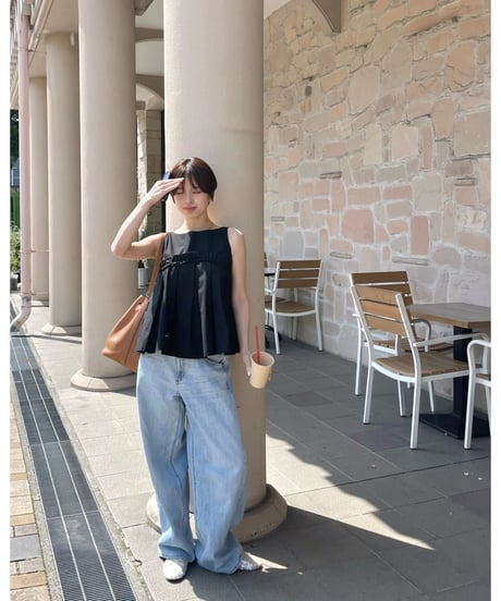wave frill pleats tops black