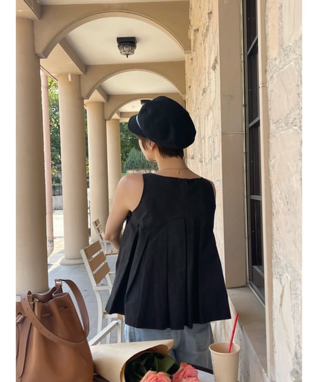 wave frill pleats tops black