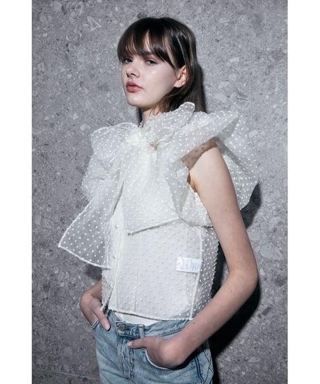 balloon sleeve ribbon blouse ivory