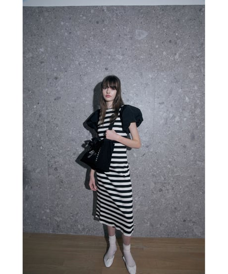 balloon sleeve long one-piece border