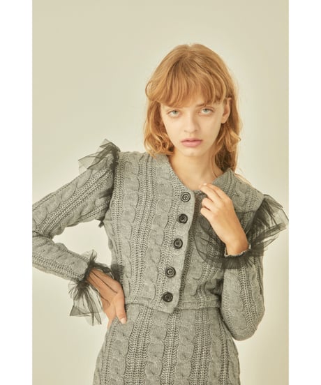 tulle cable knit cardigan gray