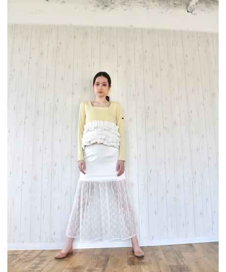 volume frill squareneck tops yellow