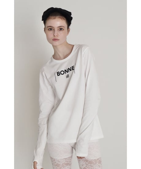 "BONNE B"finger hole long tee White